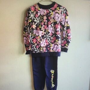 Floral Kids Pajamas - Black and Pink